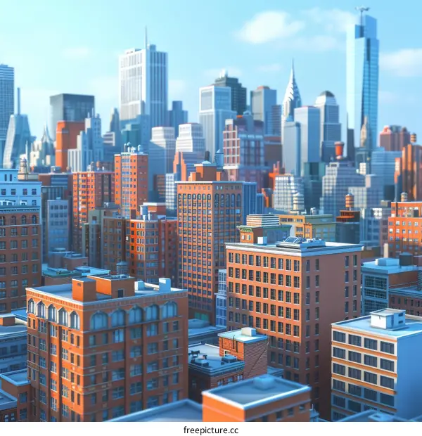 Stylized Cityscape Illustration with Modern Architecture