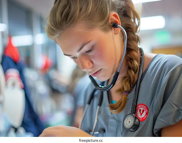 Young veterinarian examining a dog