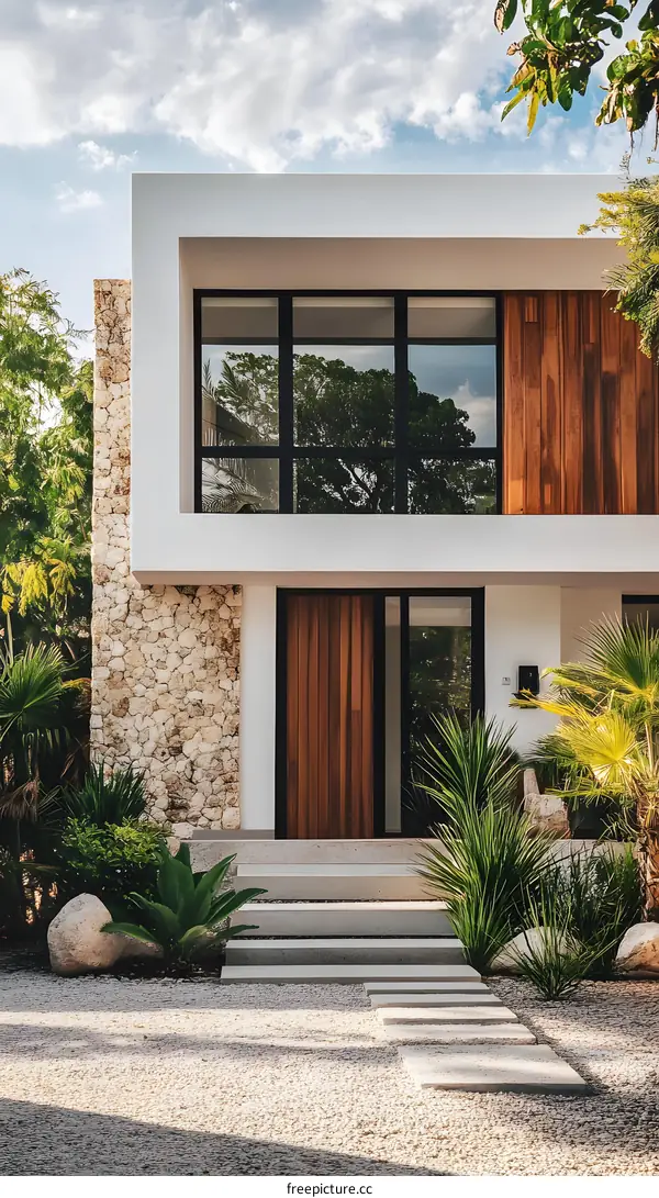 Modern Minimalist Home with Stone and Wood Exterior