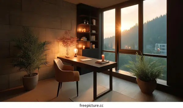 Modern Home Office with Mountain View
