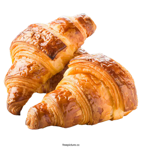 [Transparent Background PNG]Freshly Baked Croissants Isolated on White Background