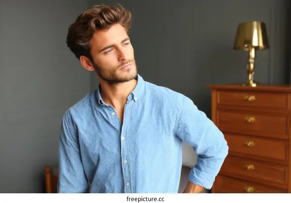 Man in a Light Blue Shirt Indoor Portrait