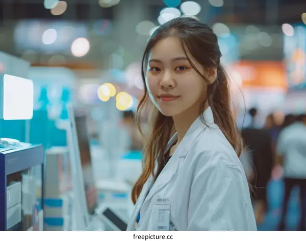 Young Asian Woman Working at a Medical Technology Exhibition