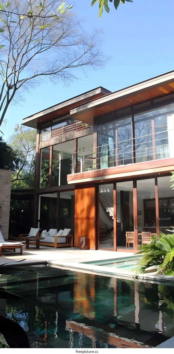 Modern House with Swimming Pool and Large Windows