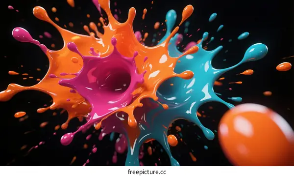Vibrant Colorful Paint Splashes on Black Background