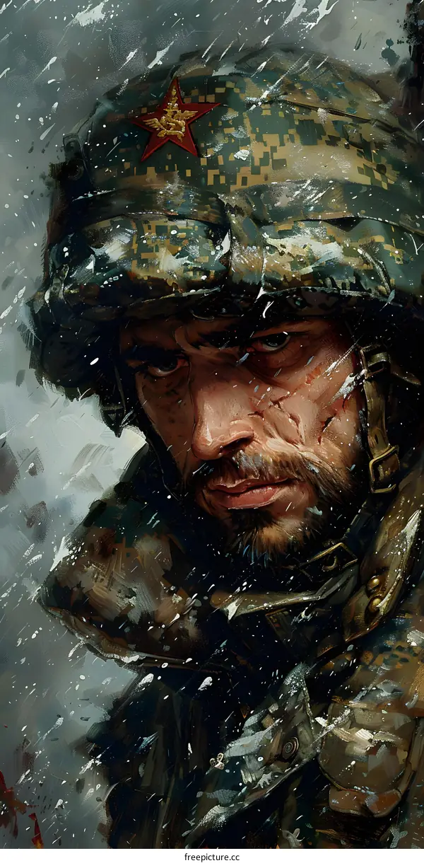 Portrait of a soldier in a winter uniform