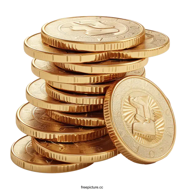 [Transparent Background PNG]Stack of Gold Coins on White Background 3D Illustration