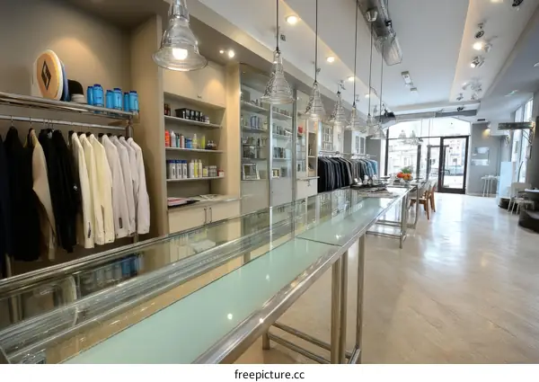 Modern Clothing Store Interior with Glass Display