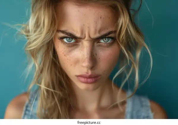 Close Up Portrait of a Woman with an Angry Expression