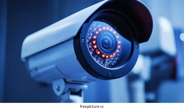 Modern Security Surveillance Camera Close-up