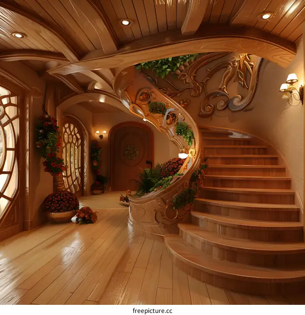 Ornate Wooden Staircase Interior Design