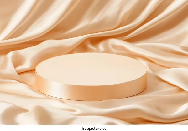 Beige Silk Fabric Background with Round Display Stand
