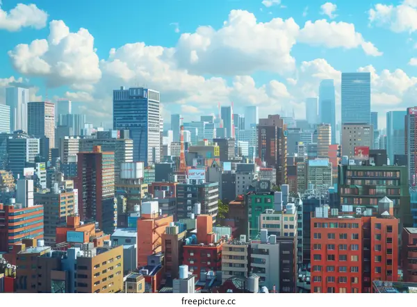 Panoramic View of a Cityscape with High-Rise Buildings