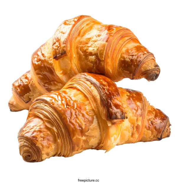 [Transparent Background PNG]Freshly Baked Croissants on White Background