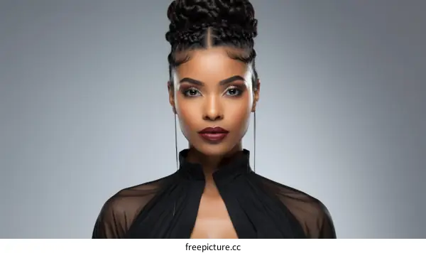 portrait of a beautiful black woman with a bun hairstyle