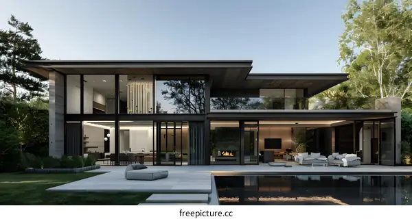 Modern House Exterior Design with Pool and Patio