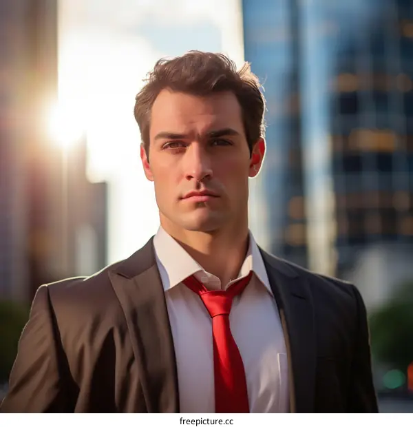 Young professional man in suit standing in urban city street