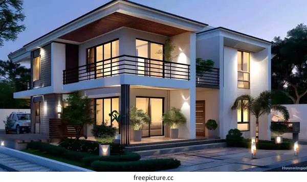 Modern House with Balcony and Yard Design