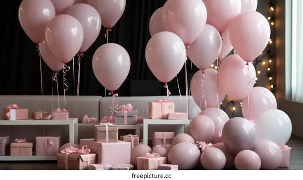 Pink balloons and gifts