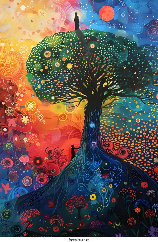 Abstract Colorful Tree Illustration With Two People