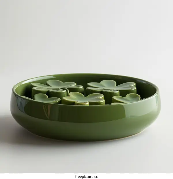 Green ceramic bowl with clover-shaped inserts