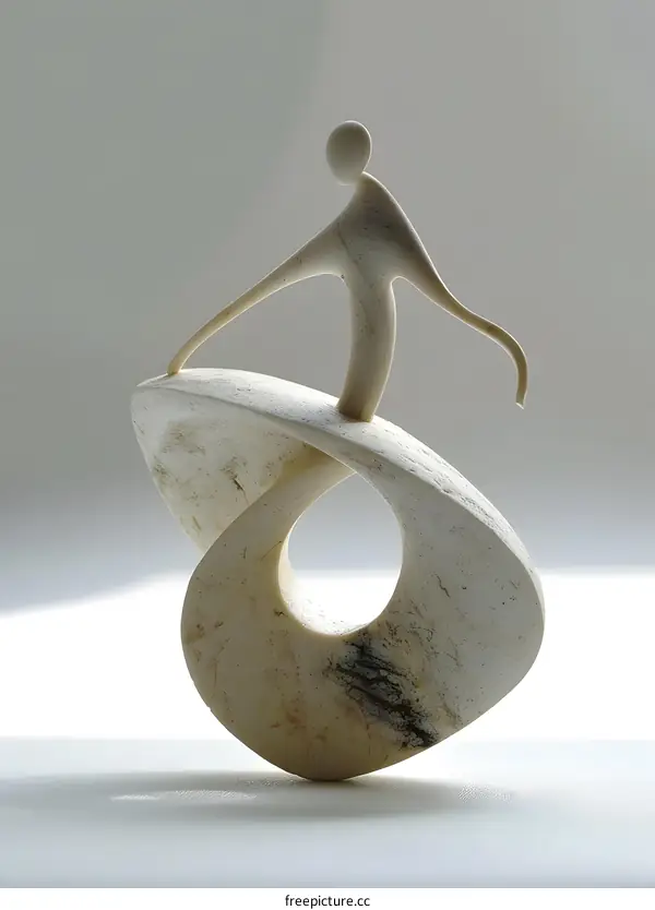 Abstract Ceramic Sculpture of a Person Balancing on a Curved Shape