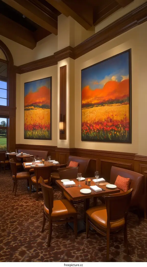 Restaurant Interior with Artwork and Tables