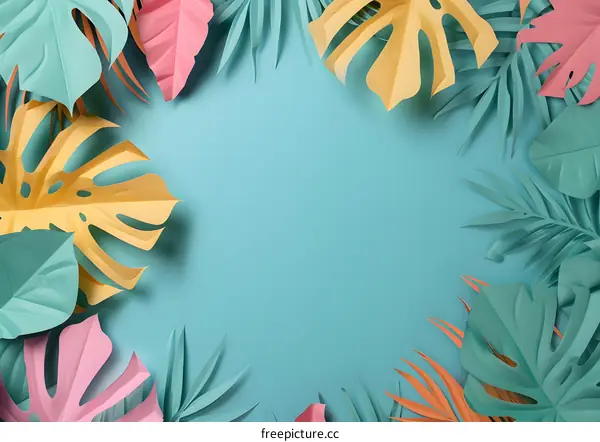 Tropical Paper Leaves Summer Background