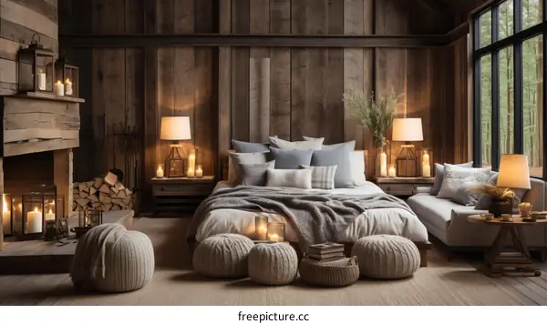 Cozy Modern Farmhouse Bedroom With Fireplace