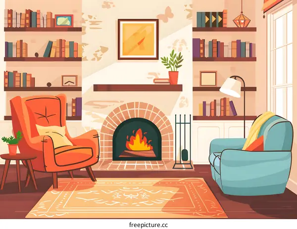 Cozy Living Room With Fireplace Illustration