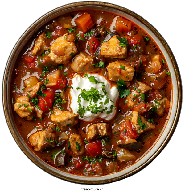 [Transparent Background PNG]Spicy Chicken Stew with Vegetables and Sour Cream