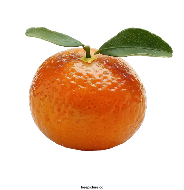 [Transparent Background PNG]Single Orange Fruit With Leaves
