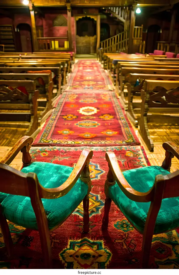 Traditional Turkish Carpet Interior Design With Wooden Chairs