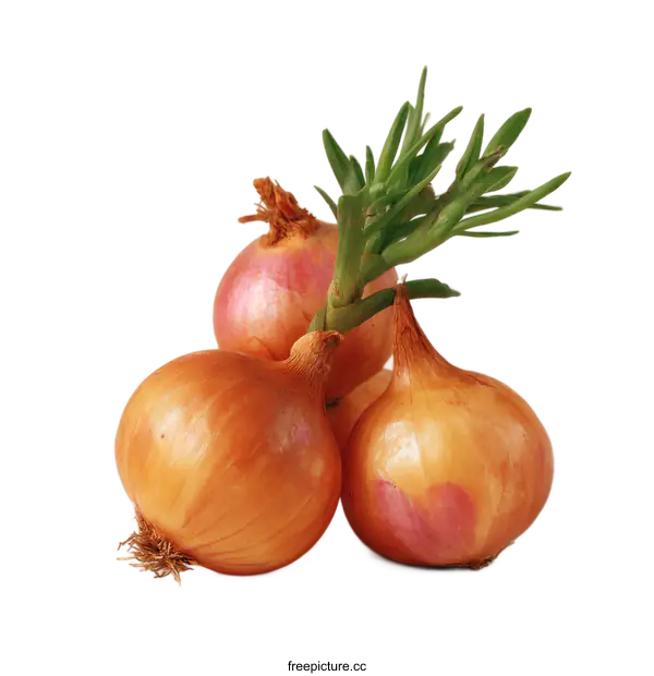 [Transparent Background PNG]Close-up of Fresh Onions with Green Sprouts