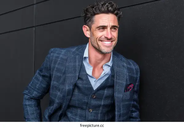 Stylish Caucasian Man in a Plaid Suit