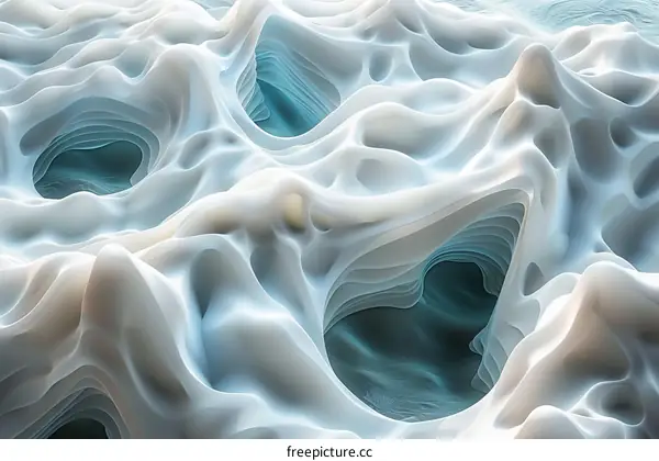 Abstract 3D Blue and White Ice Caves with Smooth Walls