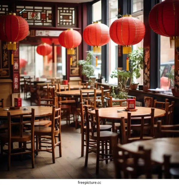 A Chinese restaurant with red lanterns