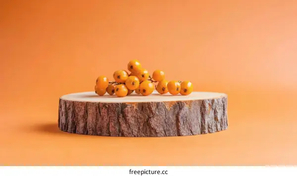 Autumn Orange Berries on Wooden Slice Display