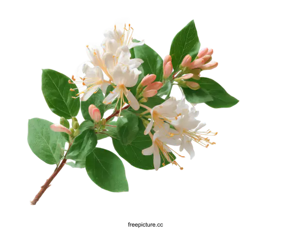 [Transparent Background PNG]Close-up of Honeysuckle Flowers and Leaves