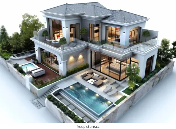 Modern Villa Exterior With Swimming Pool