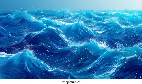 Deep blue ocean surface with splashes and bubbles