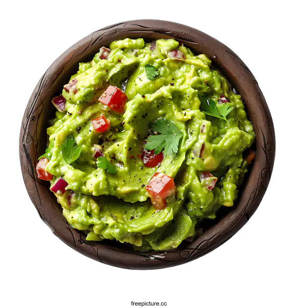 [Transparent Background PNG]Homemade guacamole with fresh ingredients