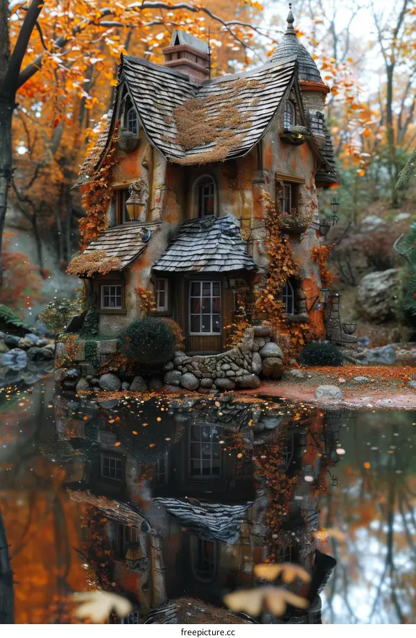 Autumn Fairy Tale Cottage Reflection