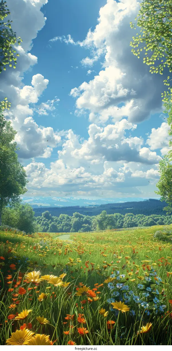 Beautiful Spring Meadow Under a Clear Sky