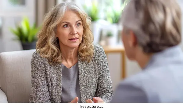 Two people having a conversation  in a consultation room