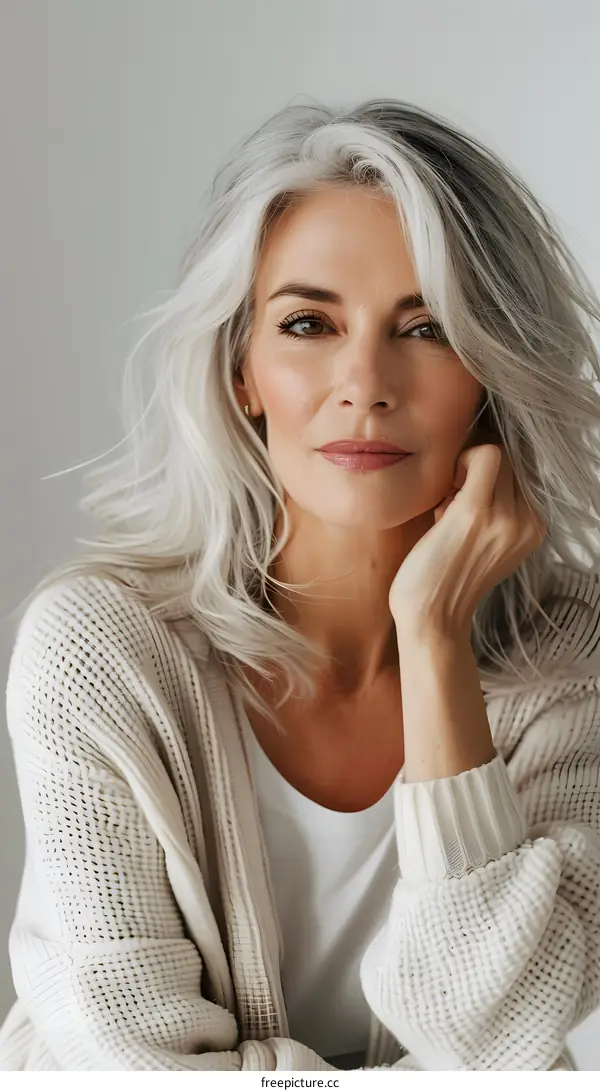portrait of a beautiful woman with gray hair