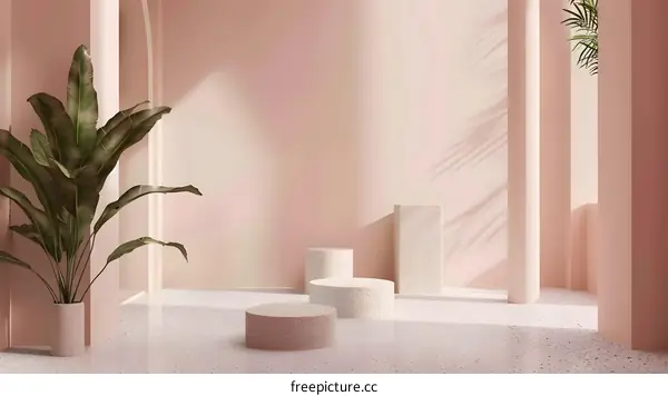 Minimalist Pink and White 3D Rendered Interior Design