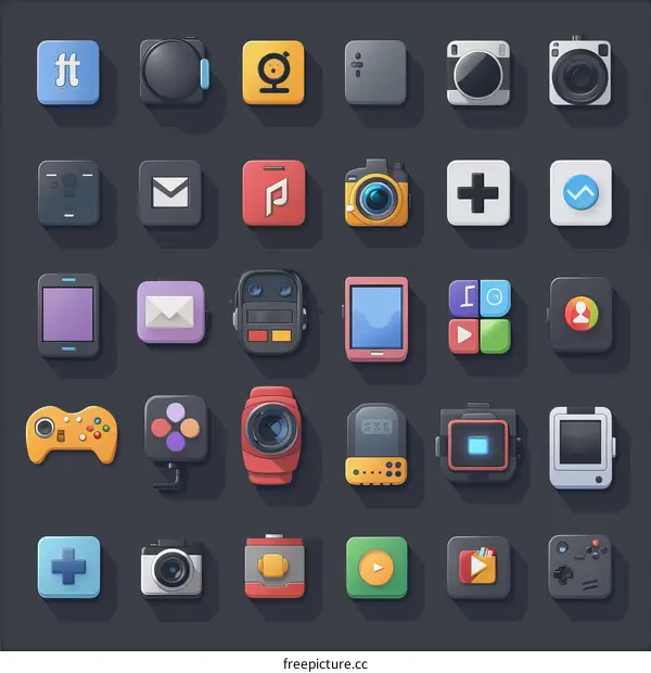 A set of 30 colorful 3D app icons