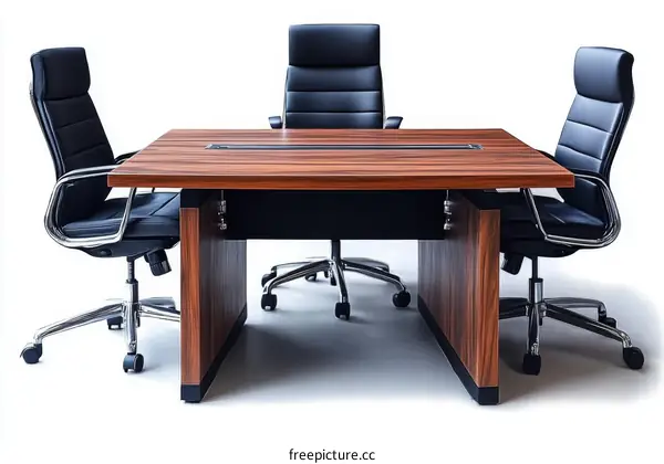 Modern Wooden Conference Table with Leather Chairs