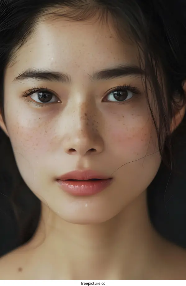 Close Up Portrait of a Young Asian Woman with Freckles